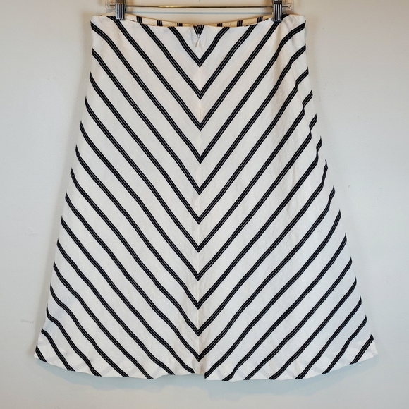 Talbots White Black Chevron Striped Linen A Line Skirt Size 12 Womens Office - Picture 3 of 9